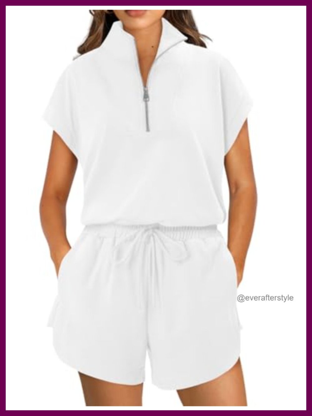 Women's 2 Piece Sweatsuit Set Half Zip Short Sleeve Top Drawstring Shorts